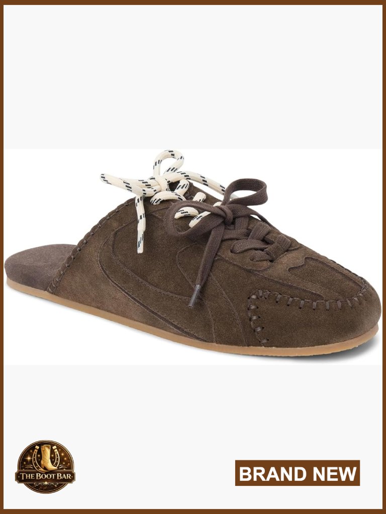 Dual-Lace Suede Mule Sneakers Slip On Memory Foam Comfort Flats